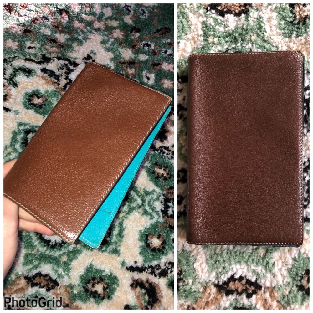 Hermès AUTHENTIC Vision Simple Leather Agenda Notebook Cover Dark Brown Blue - Picture 1 of 16